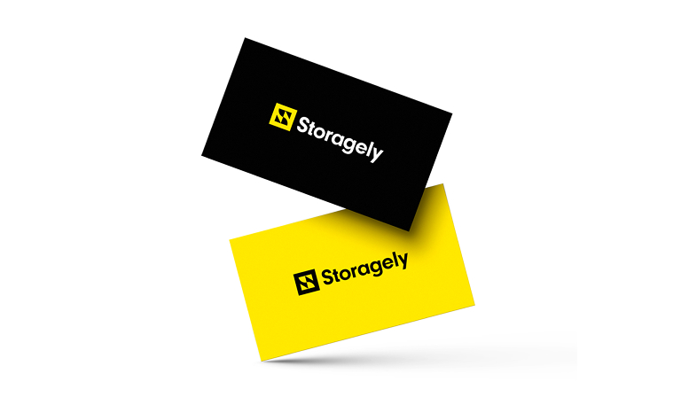 black and yellow storagely business card