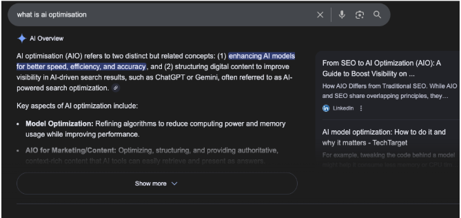 screenshot of ai overviews in a google search