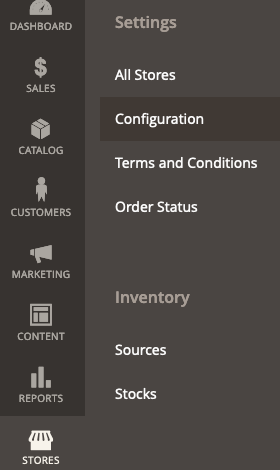 magento stores configuration menu